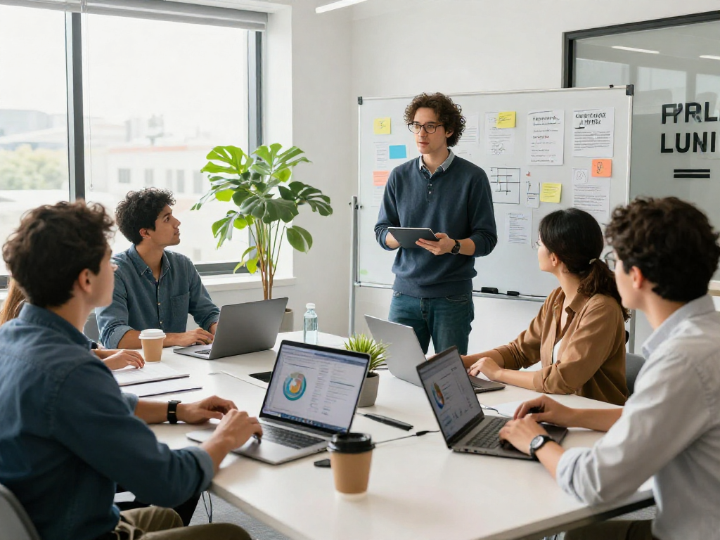 Business professionals discussing IDXSTAR strategies in a modern workspace.